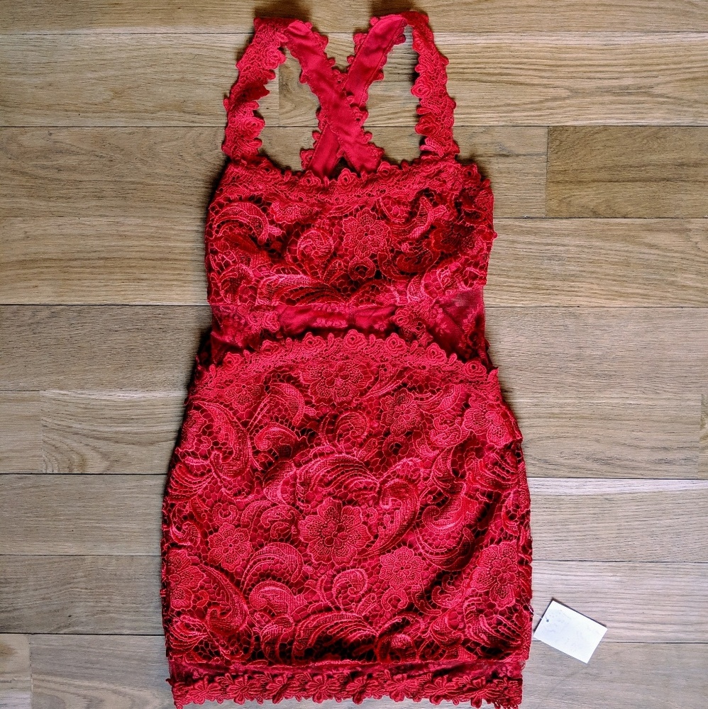 Red lace mini dress
